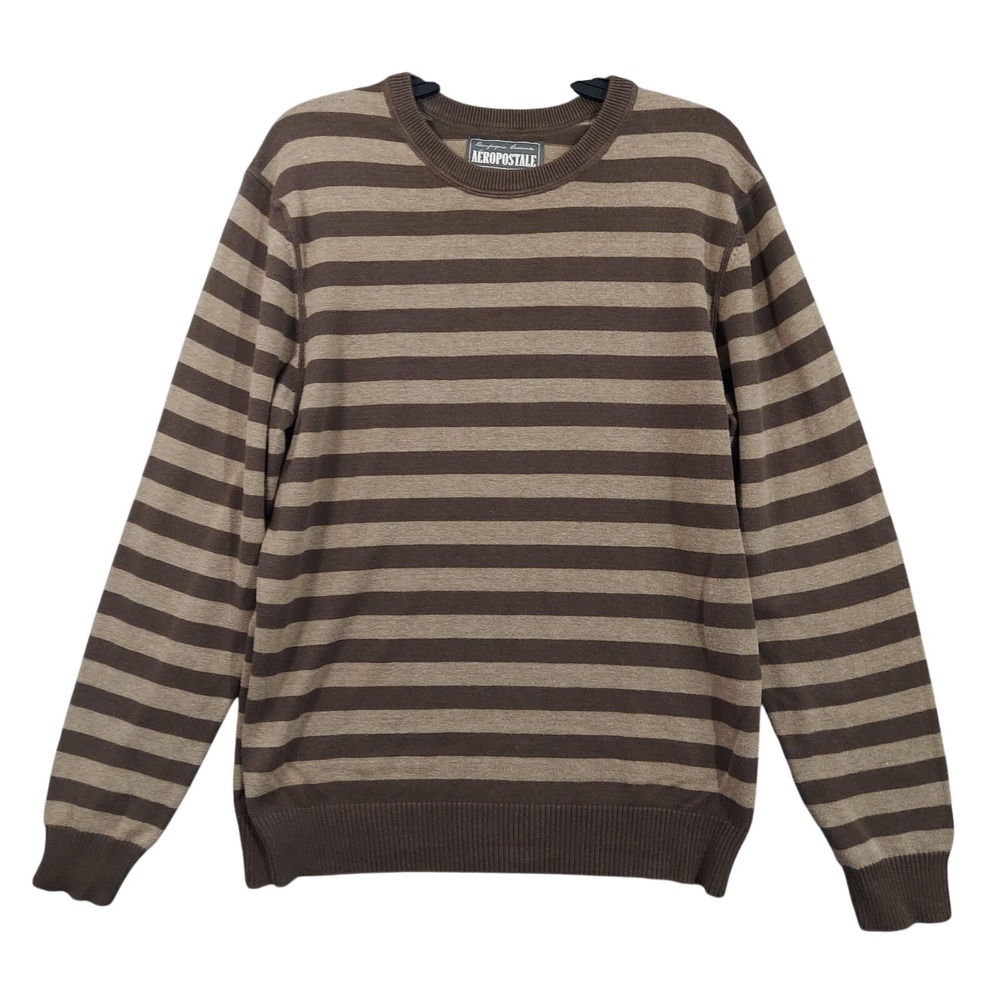 Vintage Aeropostale Sweater Mens Large Brown Striped Cotton Acrylic Pullover Y2K